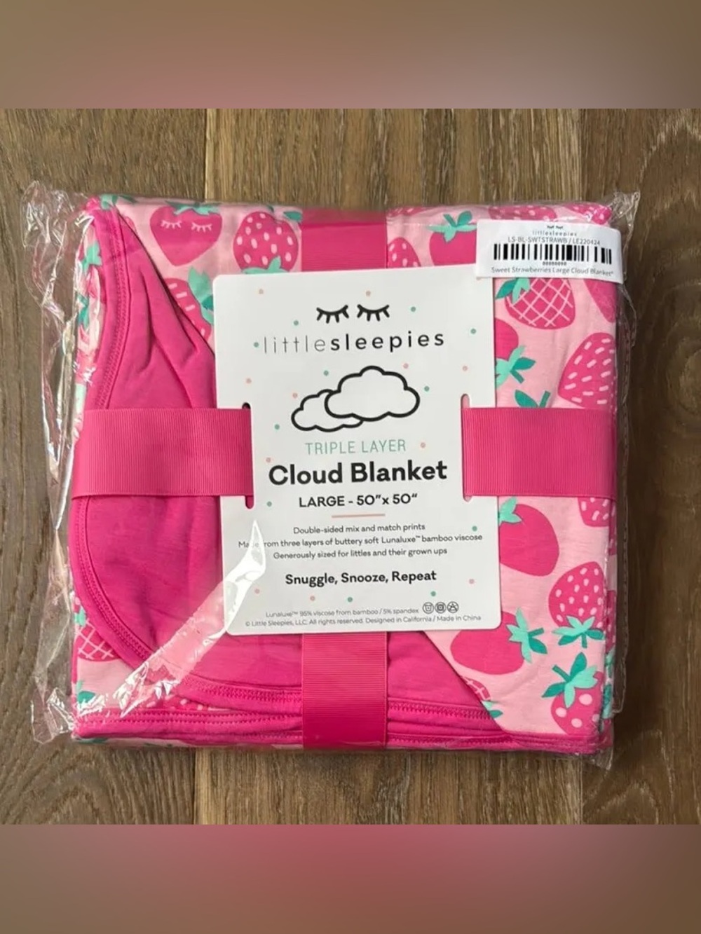 Little Sleepies Hot Pink Strawberry Print Cloud Blanket - Large